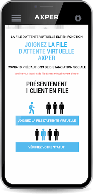 Téléphone avec une application affichant la file d'attente virtuelle, il affiche également le nombre de personnes en attente et que vous pouvez rejoindre et vérifier l'état de la file d'attente.